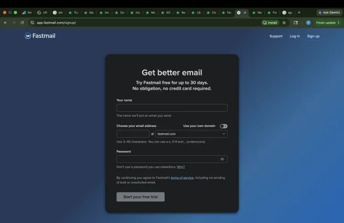 Fastmail signup page