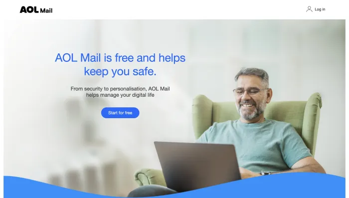 AOL Mail homepage screenshot showing official AOL Mail access page