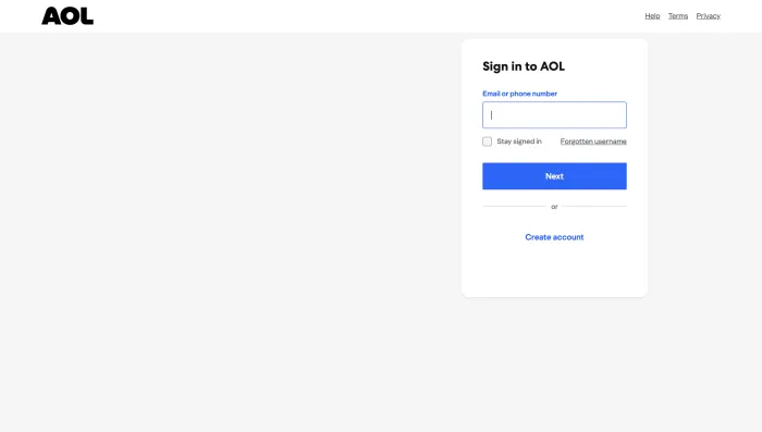 AOL Mail login page screenshot showing official sign in screen